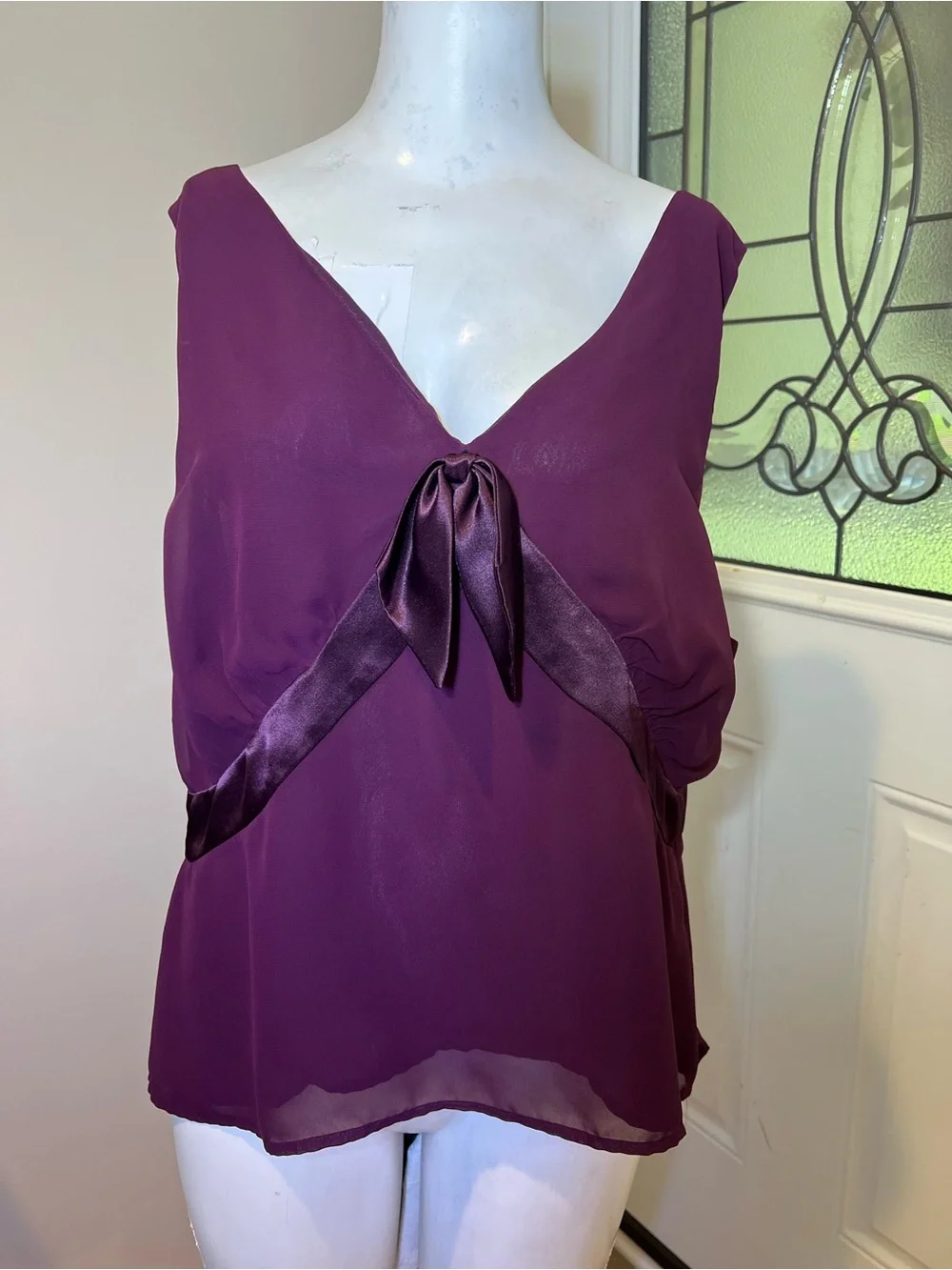 Norton McNaughton Deep Plum Satin-Trim V-Neck Tank
